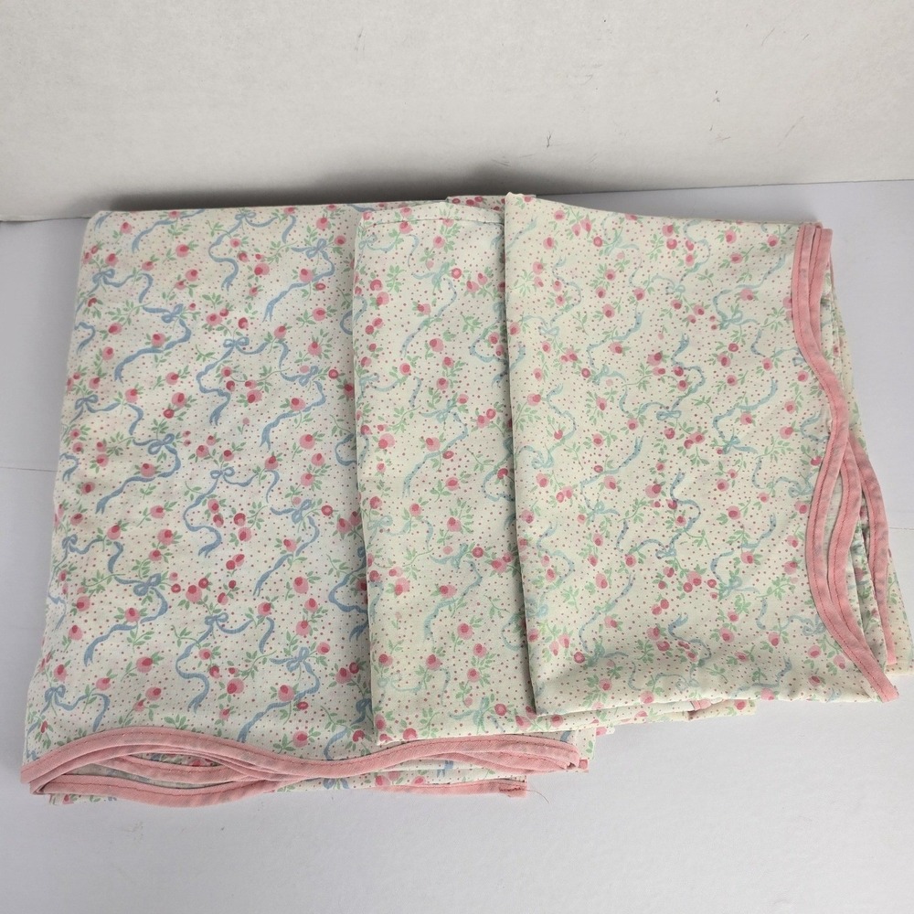 Vtg Dan River Full Flat Sheet includes 2 Pillowcases Floral Rose Scalloped Edges
